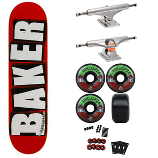 Baker Logo Skateboard Red/White 8.625" x 32" with Independent Trucks, Triclops Wheels