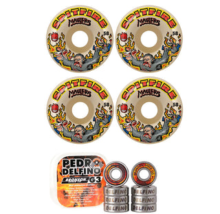 Spitfire Skateboard Wheels 58mm Maulers 99A F4 Conical Full with Bronson Pro G3 Bearings