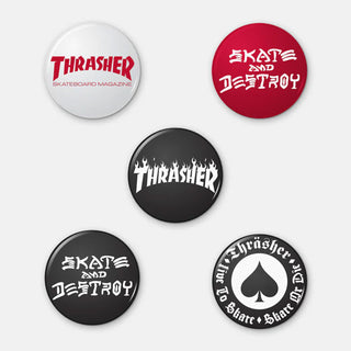 Thrasher Magazine Skateboard Buttons Thrasher Logo 5 pack