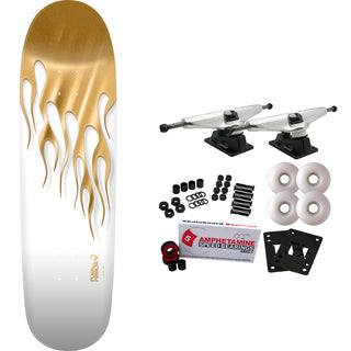 Powell Peralta Skateboard Complete Hot Rod Flames White/Gold Old School Reissue