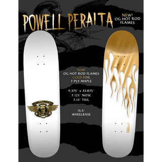 Powell Peralta Skateboard Complete Hot Rod Flames White/Gold Old School Reissue