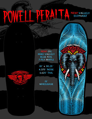 Powell Peralta Skateboard Deck Vallely Elephant Blue Foil Old School Reissue