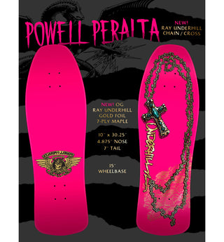 Powell Peralta Skateboard Deck Underhill Cross Pink Foil Old School Reissue