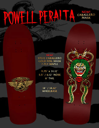 Powell Peralta Skateboard Deck Caballero Mask Burgundy/Gold Foil Old School Reissue