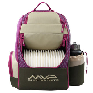MVP Discs Disc Golf Backpack Bag - Shuttle Backpack - Velcro Edition - Khaki/Purple