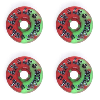 Dogtown Skateboard Wheels 57mm K-9 80's Street 95A Red/Green Swirl Old School