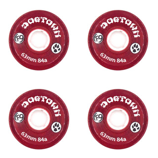 Dogtown Skateboard Wheels 63mm K-9 Premium Cruiser 84A Clear Red