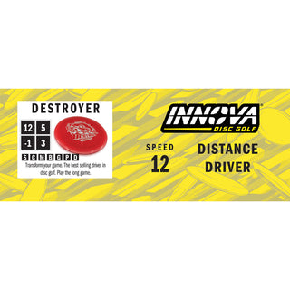 Innova Disc Golf Champion Destroyer Distance Driver 12/5/-1/3 Lime Green/Magenta Shatter 170 grams