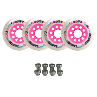 Labeda Grit Evo Outdoor Roller Hockey Wheels - White/Pink 80mm - 4-Pack with Evo Spacers