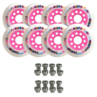 Labeda Grit Evo Outdoor Roller Hockey Wheels - White/Pink 80mm - 8-Pack with Evo Spacers