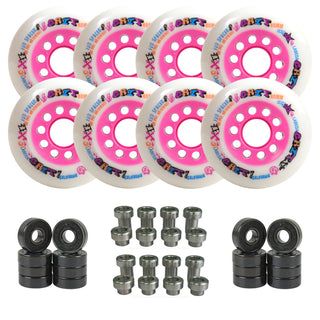Labeda Grit Evo Outdoor Roller Hockey Wheels - White/Pink 80mm - 8-Pack with Evo Spacers and Hybrid Ceramic Bearings