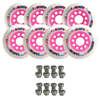 Labeda Grit Evo Outdoor Roller Hockey Wheels - White/Pink Hilo 76mm/80mm - 8-Pack with Evo Spacers
