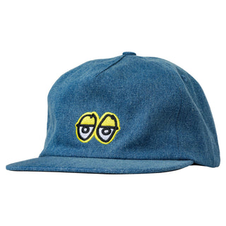Krooked Skateboards Hat Eyes Snapback Washed Denim/Yellow Yellow