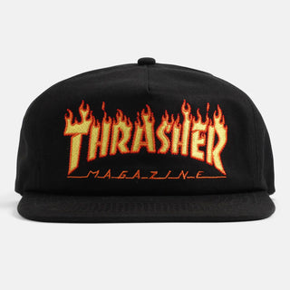 Thrasher Skateboard Hat Flame Embroidered Snapback Black