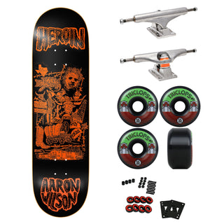 Heroin Premium Skateboard with Indy Trucks, Triclops Wheels 8.5" Wilson Allegory of Fear