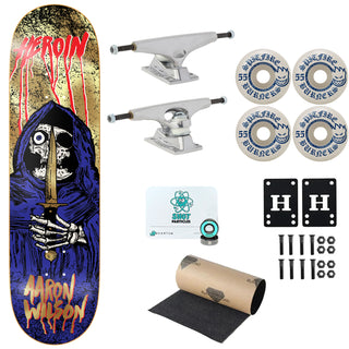 Heroin Premium Complete Skateboard Wilson KO2 Skull Priest 8.5" Ft. Krux/Spitfire/Quantum