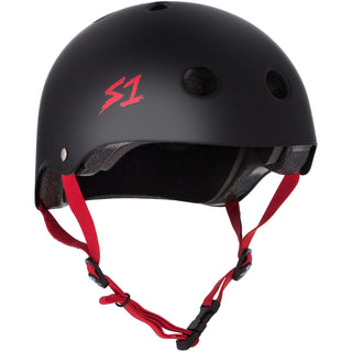 S-One Skateboard Helmet Lifer Black Matte/Red Straps Size L + 2 Sizing Liners