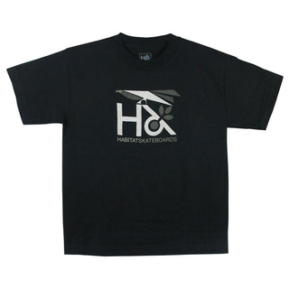 Habitat Skateboard T-Shirt Bird Logo Black - Youth Kids Large