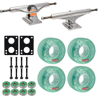 Independent Skateboard Trucks Stage 11 169 (9.125") Polished Silver - Globe Bruiser 55mm 88a Wheels Clear Aqua - Abec 7 Bearings