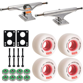 Independent Skateboard Trucks Stage 11 169 (9.125") Polished Silver - Globe Bruiser 55mm 88a Wheels White/Red - Abec 7 Bearings