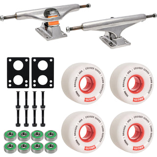 Independent Skateboard Trucks Stage 11 169 (9.125") Polished Silver - Globe Bruiser 58mm 88a Wheels White/Red - Abec 7 Bearings
