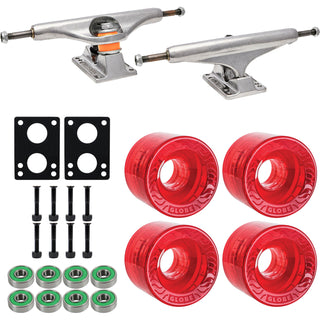 Independent Skateboard Trucks Stage 11 169 (9.125") Polished Silver Trucks - Globe Retro Flex 58mm 78a Wheels Clear Red - Abec 7 Bearings