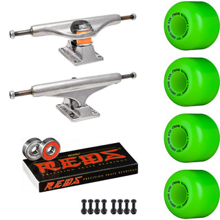 Independent Skateboard Package - 169 (9.12") Trucks, Powell Peralta Mini-Cubic Green Wheels, Amp 5 Bearings