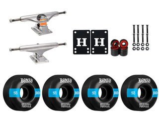 Independent Trucks 169 (9.125"), Bones 100's 53mm V4 #14 Black Wheels/Bearings/Hardware