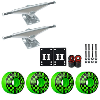 Krux Skateboard Trucks K5 8.5" Kit Bones 52mm V4 Block Party Green Wheels/Bearings/Hardware