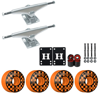 Krux Skateboard Trucks K5 9.0" Kit Bones 52mm V4 Block Party Orange Wheels/Bearings/Hardware