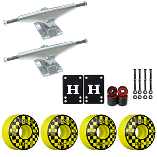 Krux Skateboard Trucks K5 8.25" Kit Bones 52mm V4 Block Party Yellow Wheels/Bearings/Hardware