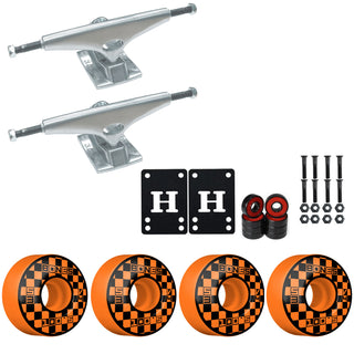 Krux Skateboard Trucks K5 9.0" Kit Bones 53mm V4 Block Party Orange Wheels/Bearings/Hardware