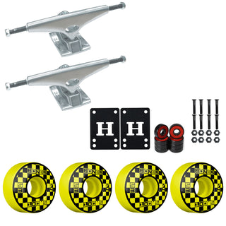 Krux Skateboard Trucks K5 8.25" Kit Bones 53mm V4 Block Party Yellow Wheels/Bearings/Hardware