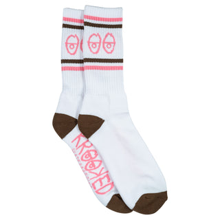 Krooked Skateboards Socks Eyes White/Brown/Pink