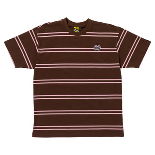 Krooked Skateboards Shirt Eyes Embroidered Stripe Brown/Pink