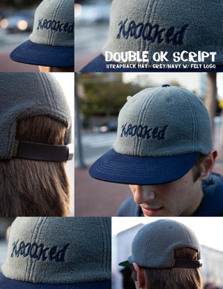 Krooked Skateboards Hat Double Ok Script Strapback Grey/Navy