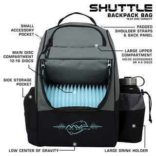 MVP Disc Golf Backpack Bag - Shuttle Backpack Grey/Aqua