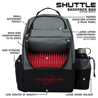 MVP Disc Golf Backpack Bag - Shuttle Backpack Grey/Red