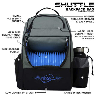 MVP Discs Disc Golf Backpack Bag - Shuttle Backpack Grey/Royal - Holds 24 Discs