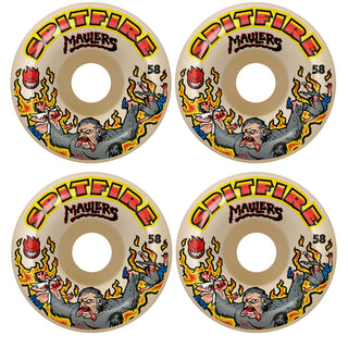 Spitfire Skateboard Wheels 58mm Maulers 99A F4 Conical Full with Bronson Pro G3 Bearings