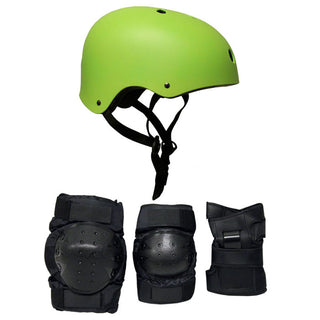 Skateboard Helmet Elbow/Knee/Wrist Pad Combo Skateboarding Skate Park Safety Kit Neon Green Helmet Large Pads