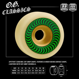 Spitfire Skateboard Wheels 60mm 99A F4 OG Classics with Bronson Pro G3 Bearings