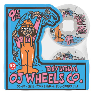 OJ Skateboard Wheels 53mm Tony Latham Elite Full Combo 99A White