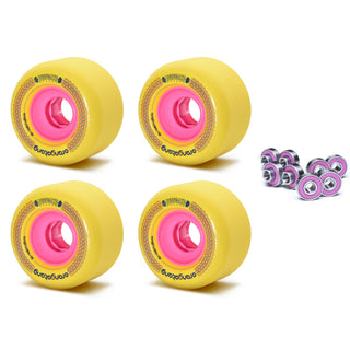 Orangatang Longboard Wheels Beefcake Yellow 73mm 86A with Loaded Jehu V2 Bearings