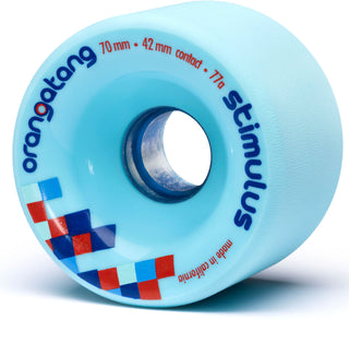 Orangatang Longboard Wheels Stimulus Blue 70mm 77A with Loaded Jehu V2 Bearings