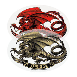Powell Peralta Oval Dragon Skateboard Sticker 2 Pack - Includes Red and Gold Stickers - 3.5" x 5"
