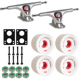 Paris Longboard Trucks V2 180mm 50Â° Raw Polished + Globe Conical 70mm 78a Wheels White/Red + Abec 7 Bearings