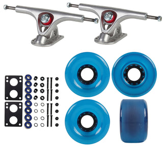 Paris Longboard Trucks with 70mm Blue Wheels, Abec 7 Bearings, Hardware, and Risers