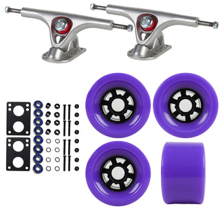 Paris Longboard Trucks with 83mm Purple Wheels, Abec 7 Bearings, Hardware, and Risers