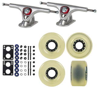 Paris Longboard Trucks with 70mm Clear Wheels, Abec 7 Bearings, Hardware, and Risers